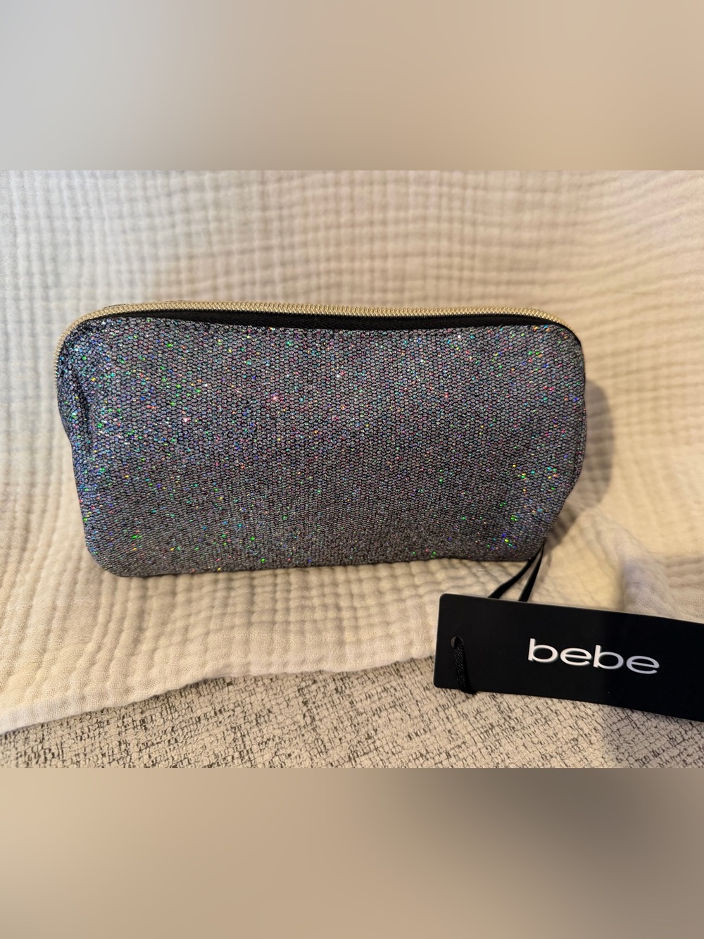 Bebe Iridescent Glitter Cosmetic Pouch - Silver NWT. - Picture 3 of 7